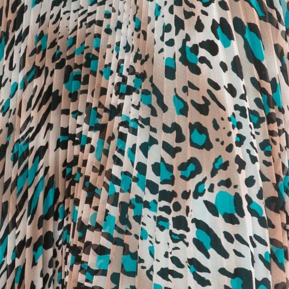 Loyd Ford NWT Pleated Teal Animal Print Midi Skirt Size 2 - Picture 15 of 16